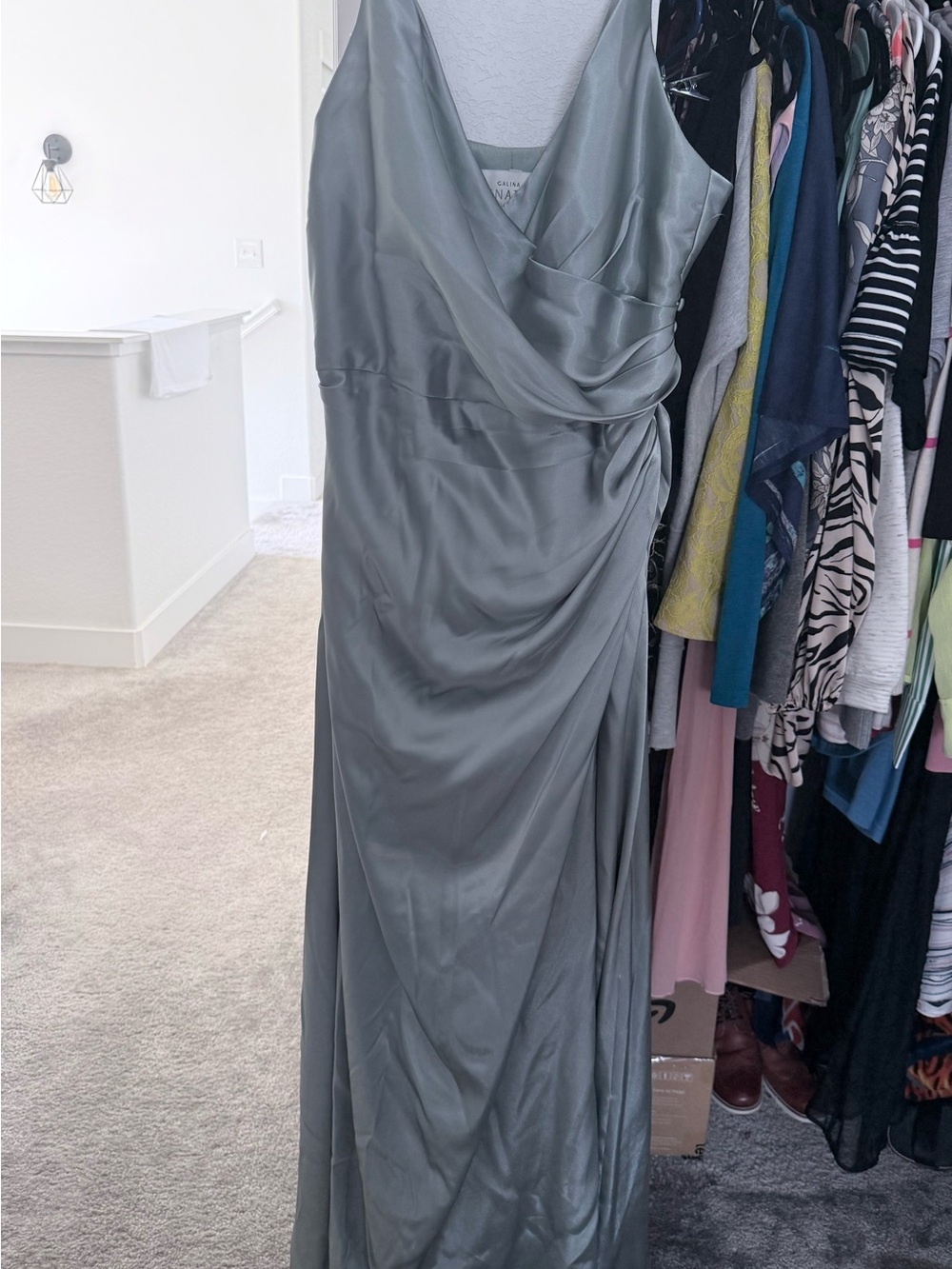 Galina Signature Sage Green Satin Maxi Dress - Picture 2 of 3
